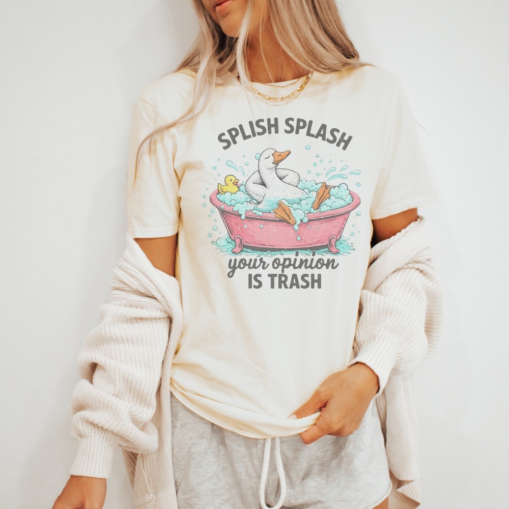 Splish Splash Funny Duck Bath Graphic Tee Natural